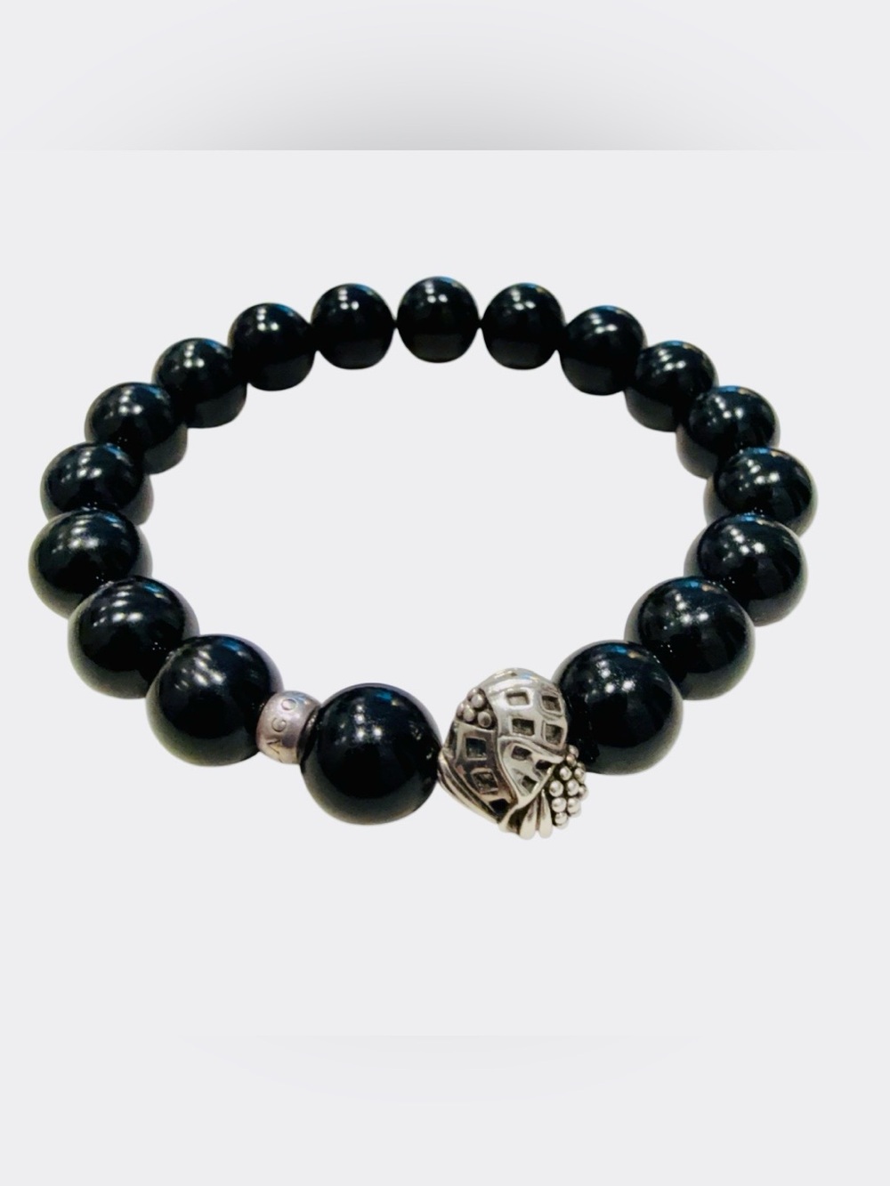 Designer LAGOS Sterling Silver Beaded Bracelet Black Agate Keep Memory Alive